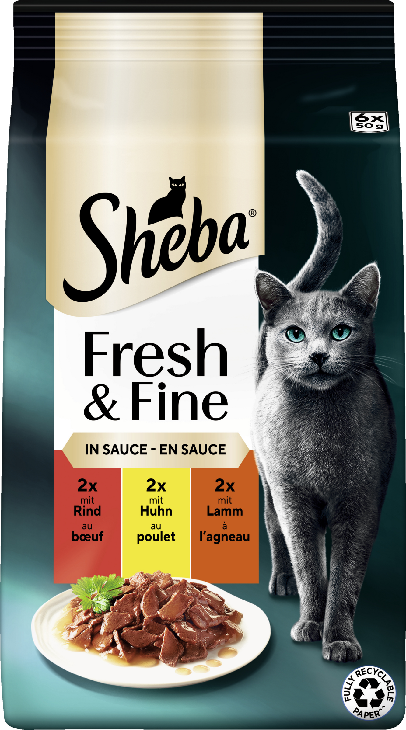 Sheba Fresh Fine Multipack Portionsbeutel Rind Huhn Lamm in Sauce
