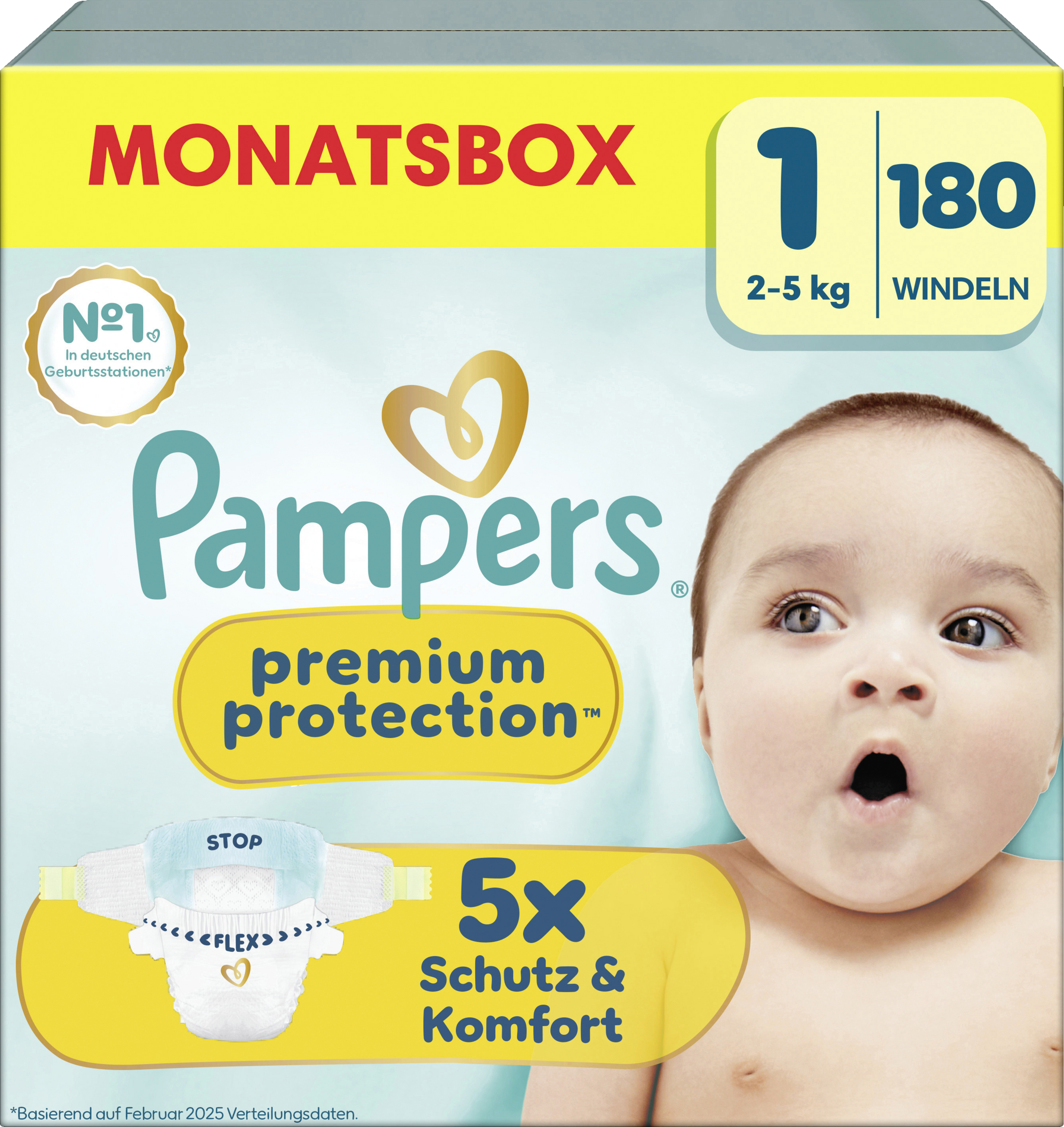 Premium Protection Windeln Gr. 1 New Born (2-5 kg) Monatsbox 180 Stück
