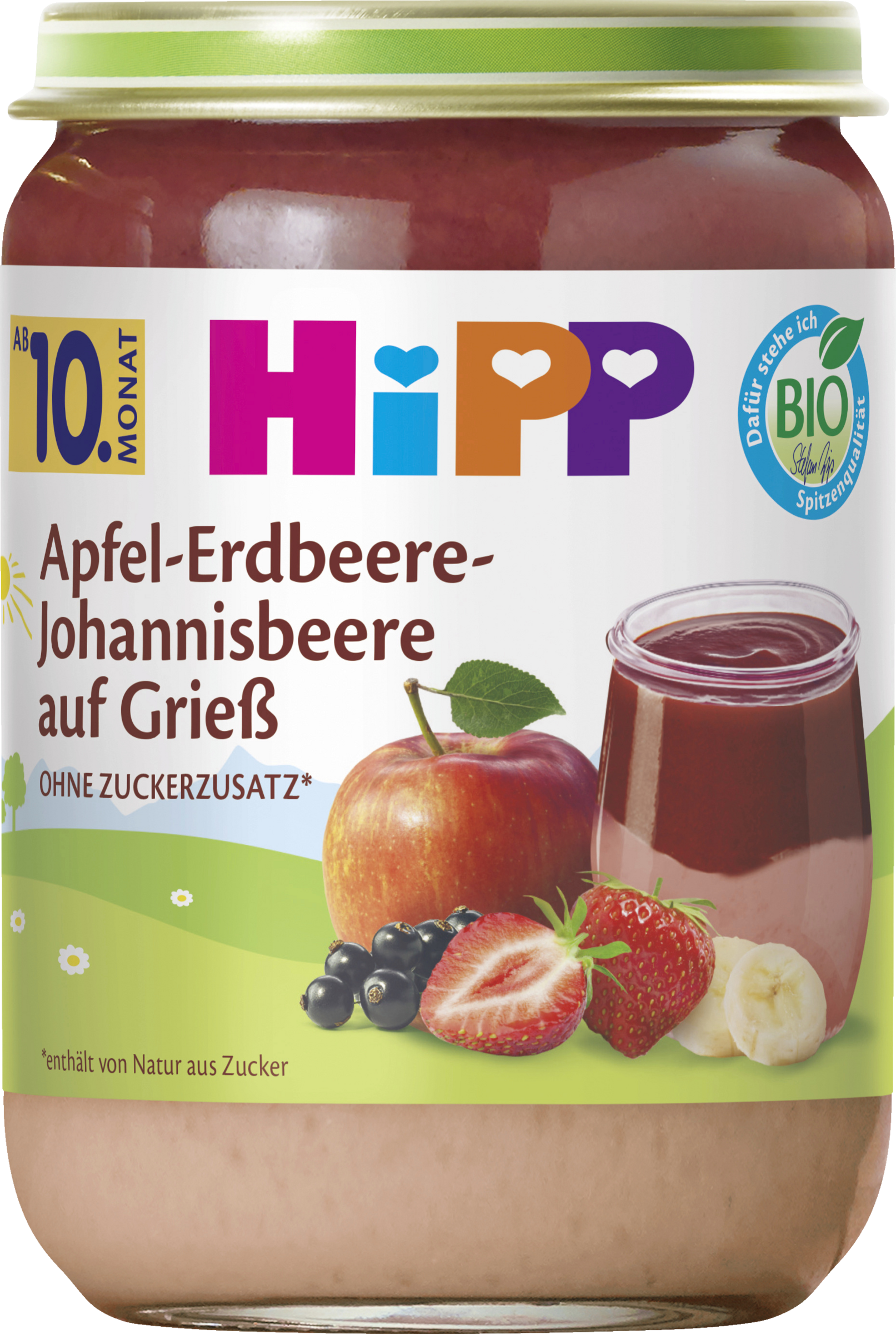 HiPP Bio Apfel-Erdbeere-Johannisbeere auf Grieß