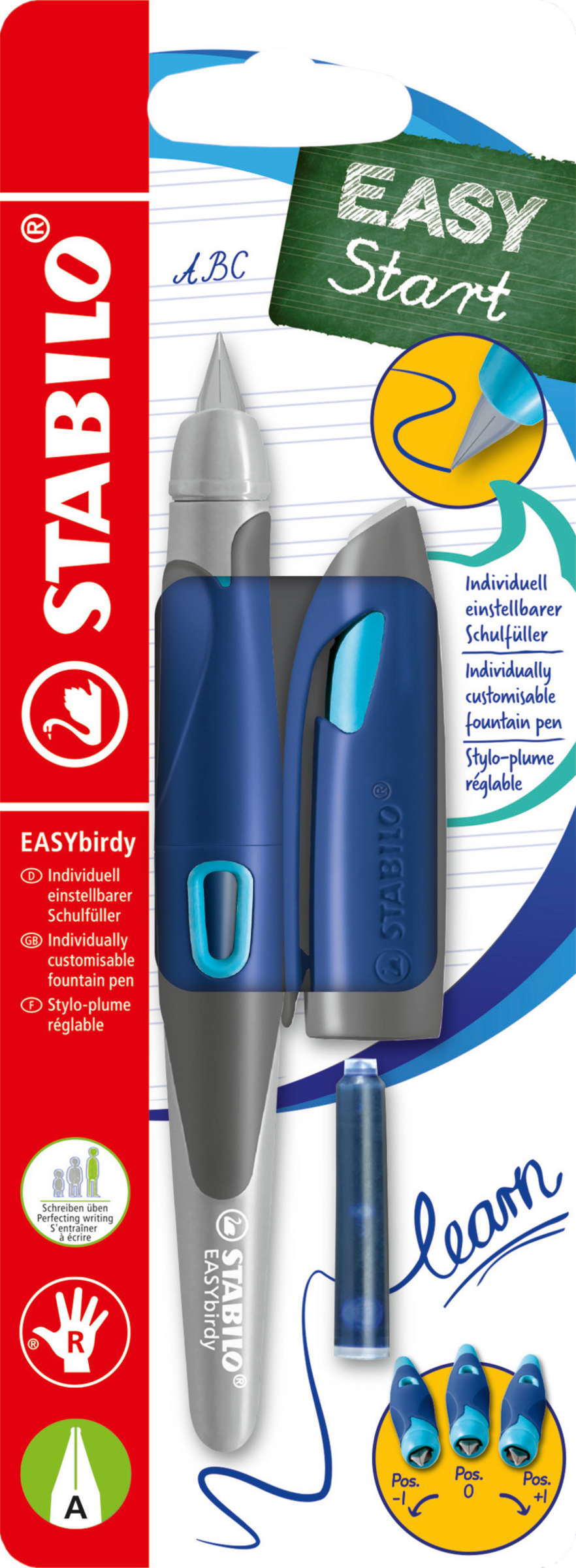 STABILO EASYbirdy R mit Feder A mitternachtsblau/azur