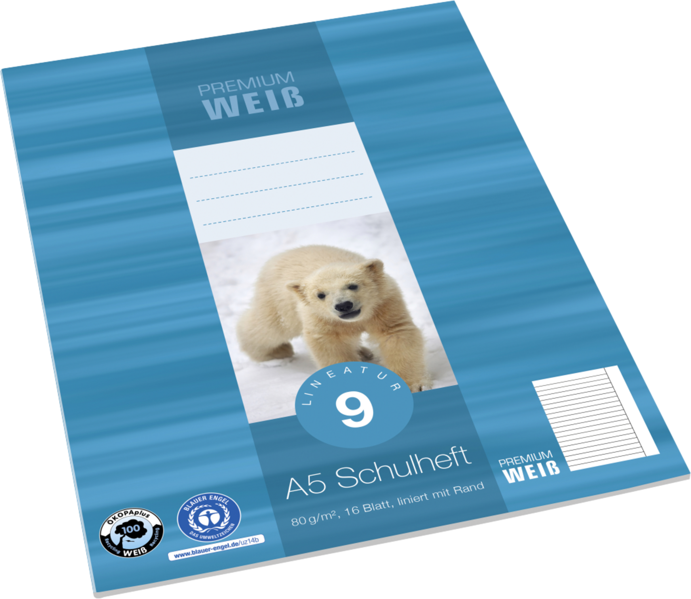 Venceremos A5 Heft, Lin. 9, liniert mit Rand, 16 Blatt