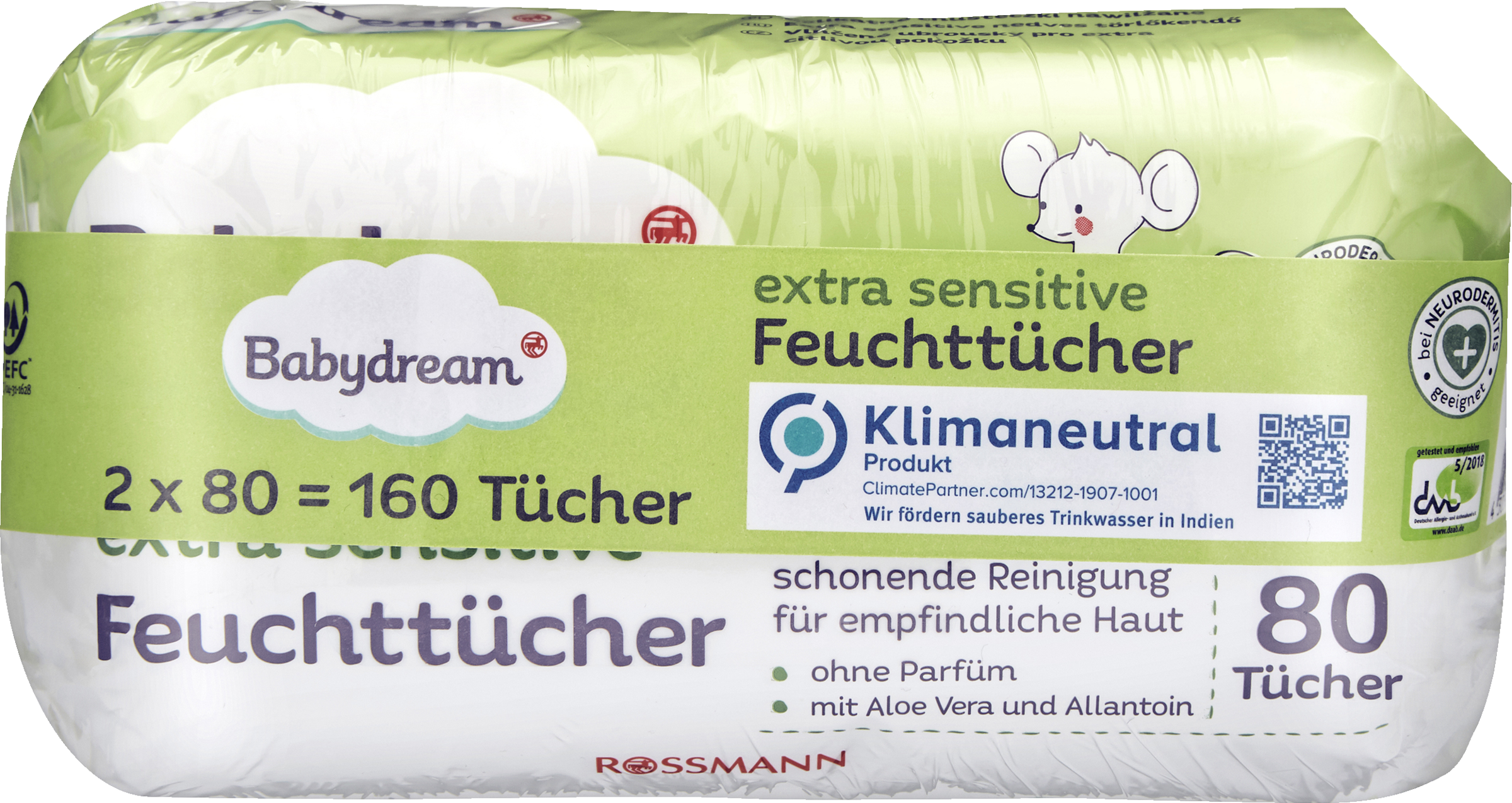Babydream Extra Sensitive Feuchttücher - 5x30 Stück Ohne Parfüm Mit Aloe Vera
