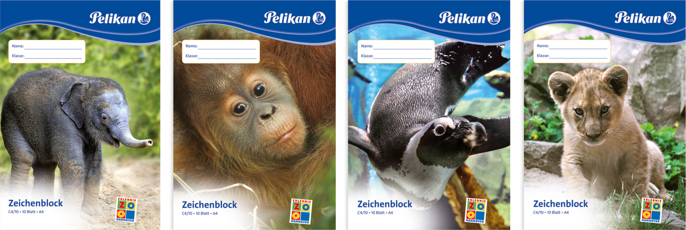 Pelikan Zeichenblock mit Tiermotiv C3/10, A3, 10 Blatt, sortiert