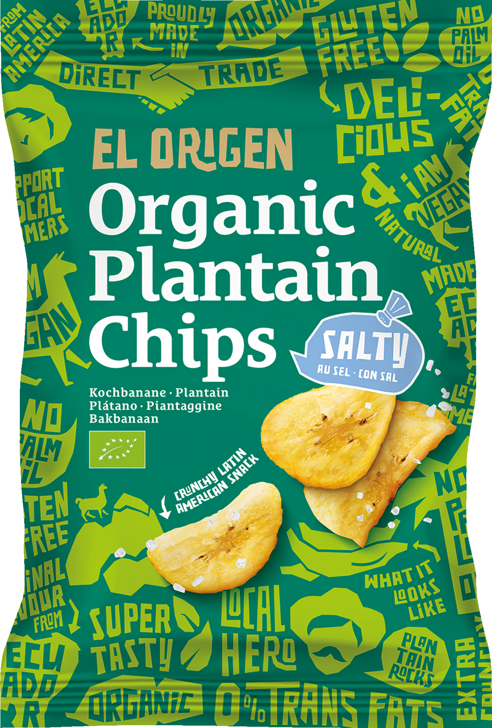 el origen Bio Kochbananen Chips mit Meersalz