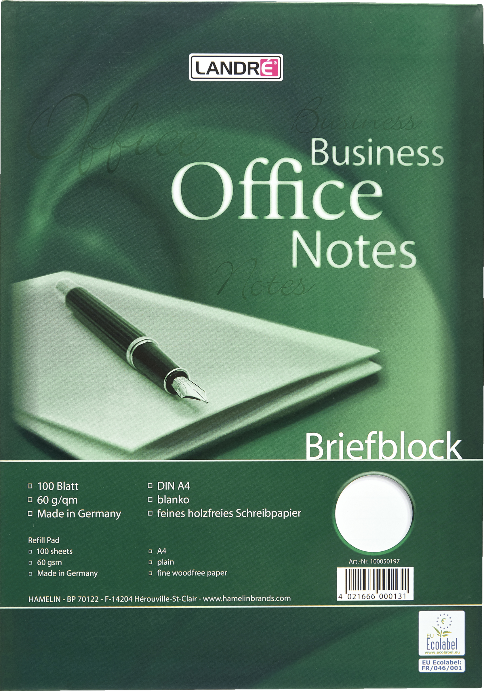 LANDRÉ Business Office Notes Briefblock DIN A4 blanco