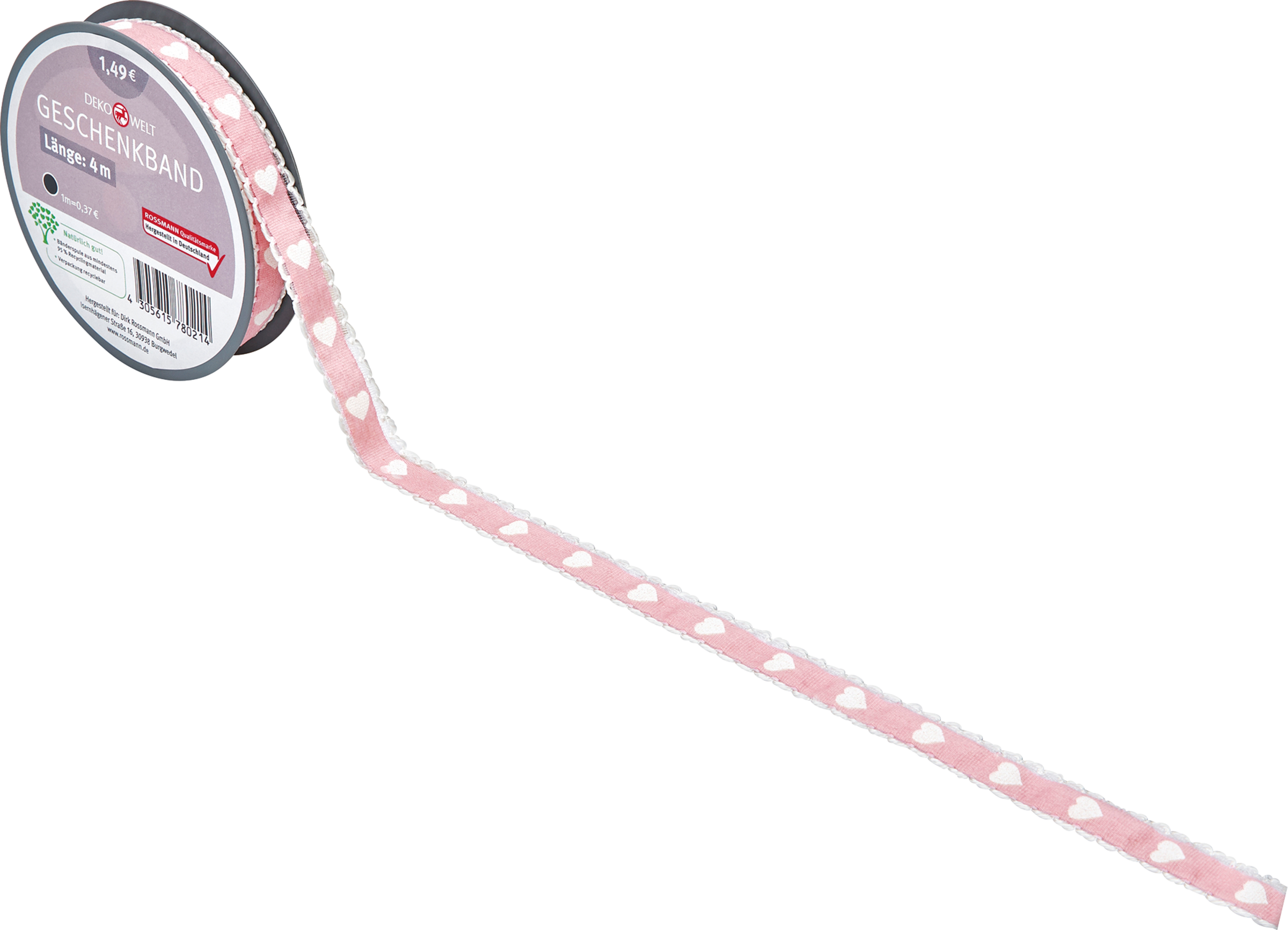 DEKOWELT Geschenkband Herzen rosa