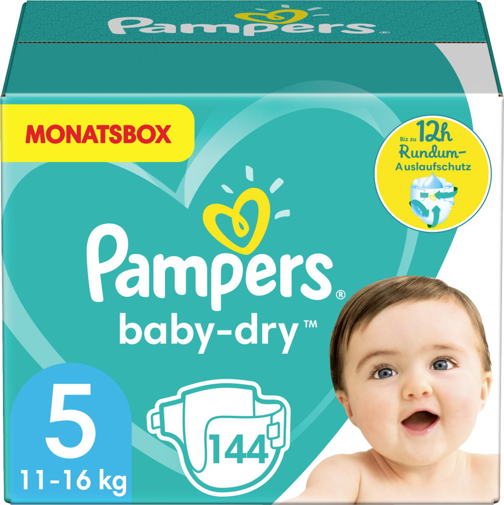 1 x 144 Stück 11-16 kg Pampers Baby-Dry Windeln 1er Pack 5 Gr Monatsbox 