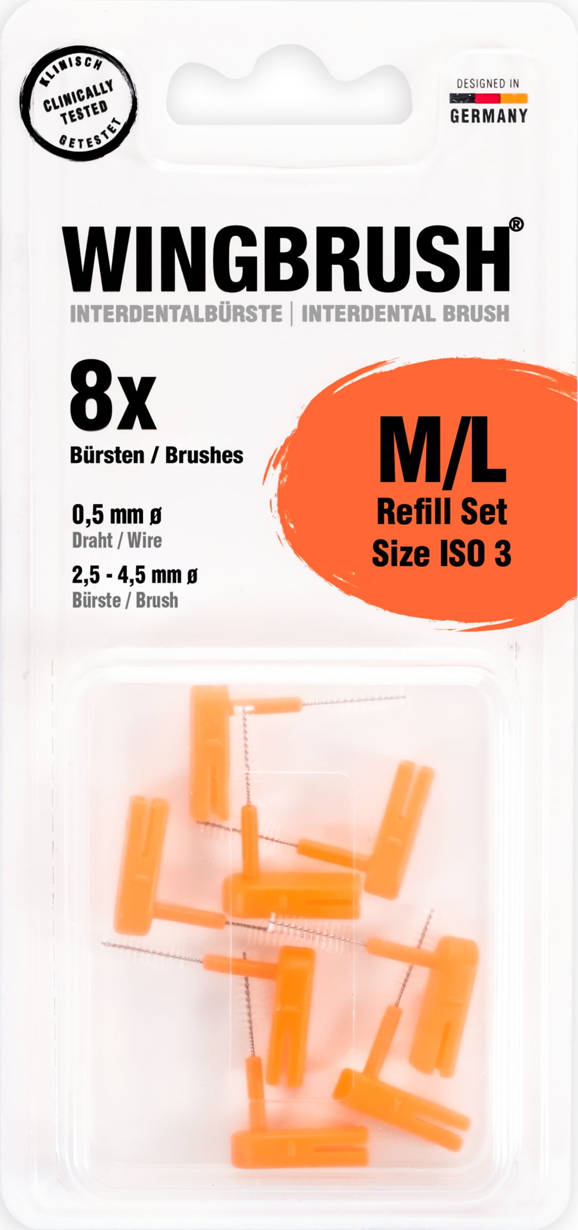 مجموعة من 8 فرش أسنان بين الأسنان، عبوة إعادة تعبئة، مقاس M/L