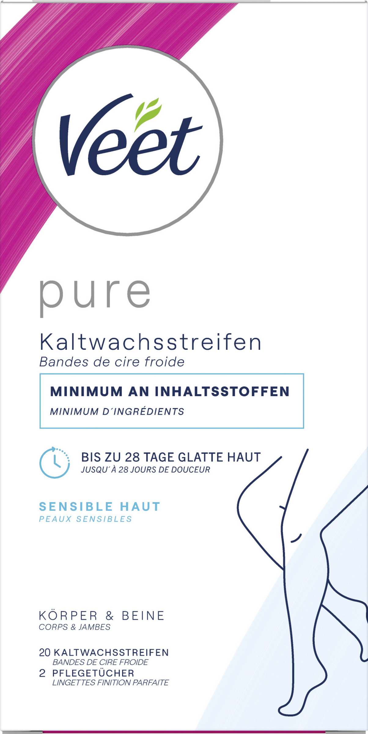 Veet PURE Kaltwachsstreifen Beine & Körper, sensible Haut