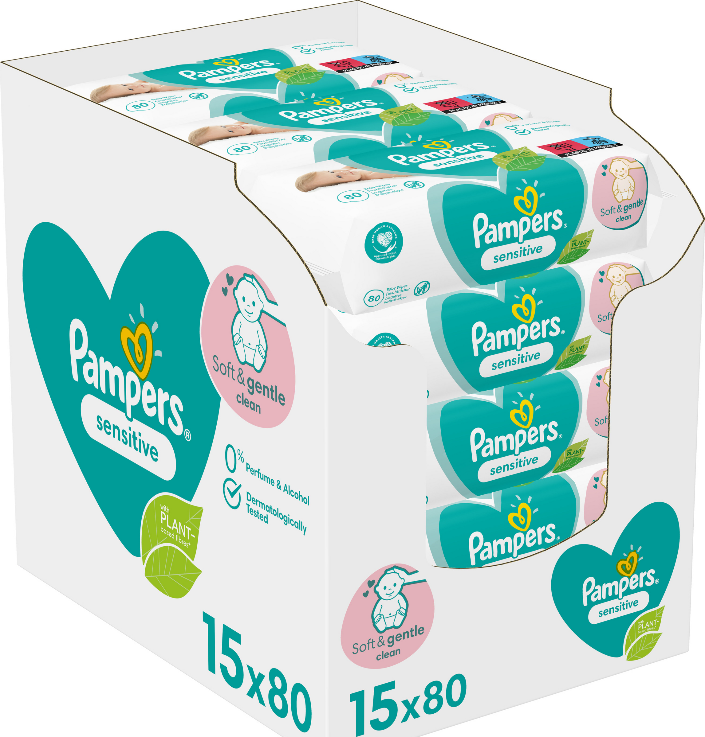 Pampers Feuchttücher Sensitive (15x80 Stück) Vorteilspack 1.200 Stück