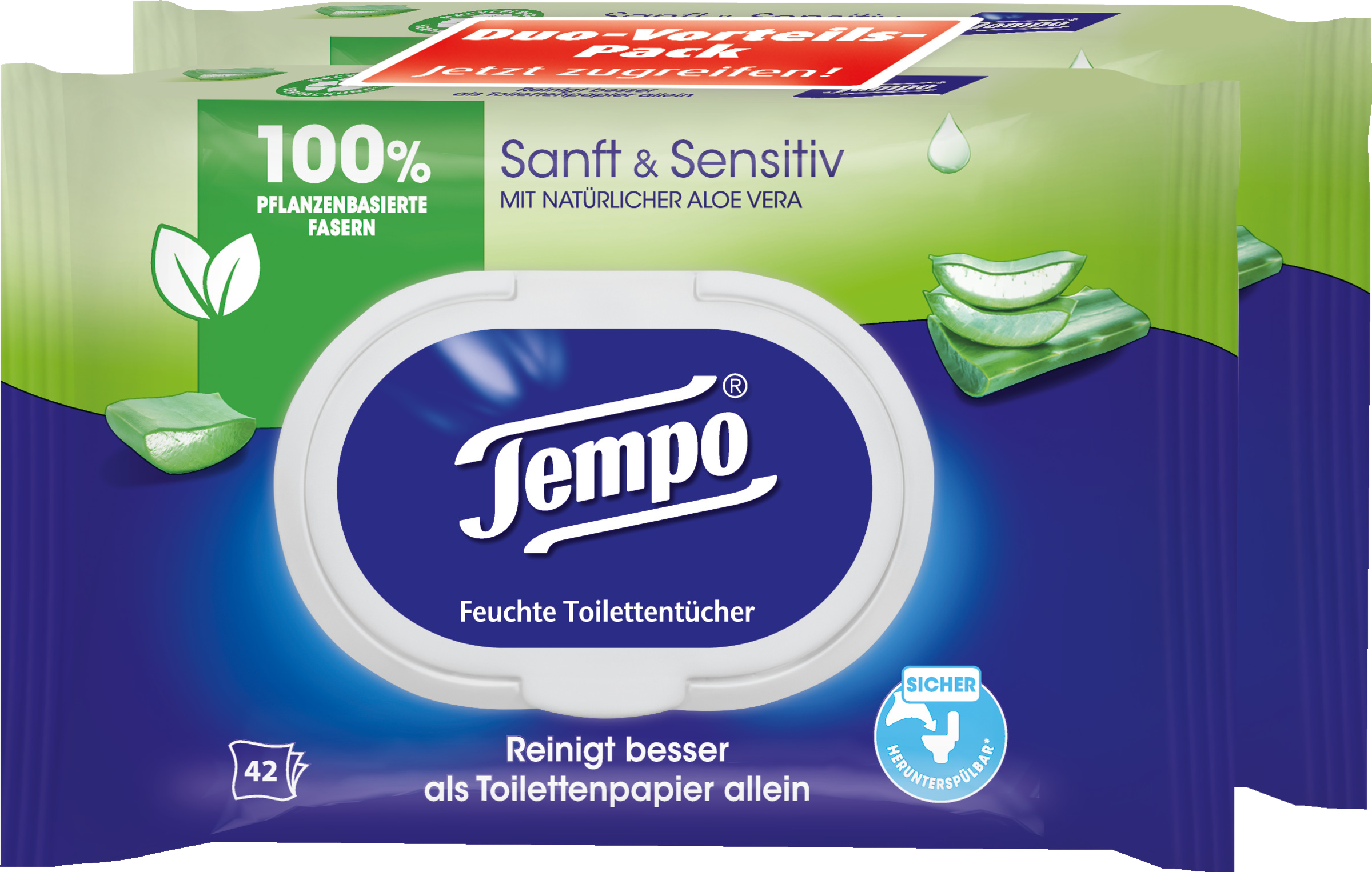 Tempo Sanft und Sensitiv feuchtes Toilettenpapier 16 Packungen im 2er Pack 
