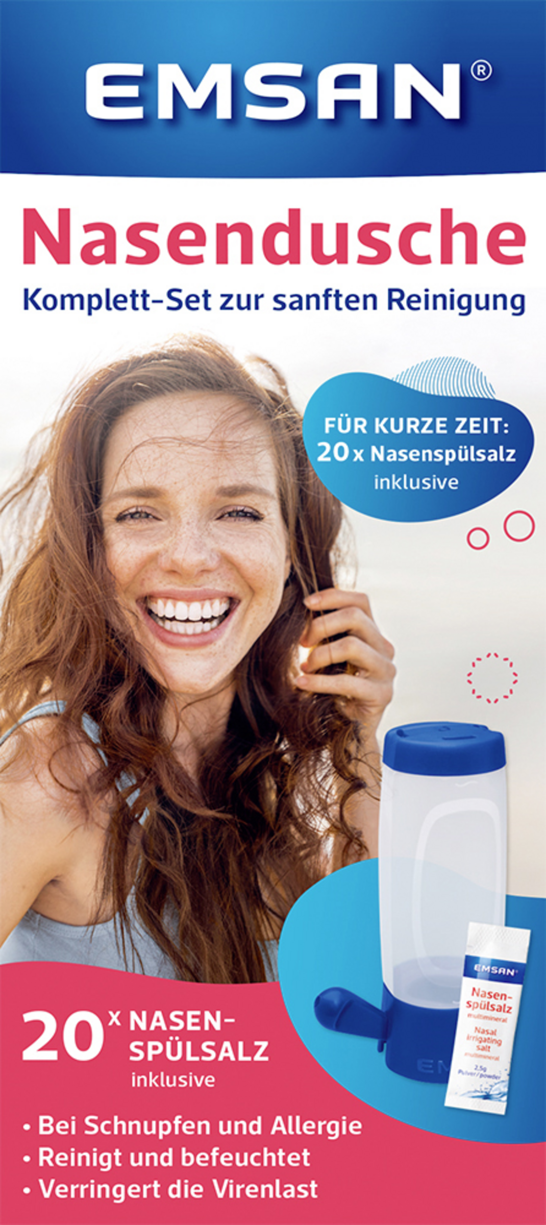 Emsan Nasendusche Komplett-Set, mit 20 Beuteln Nasenspülsalz, 1 Stück