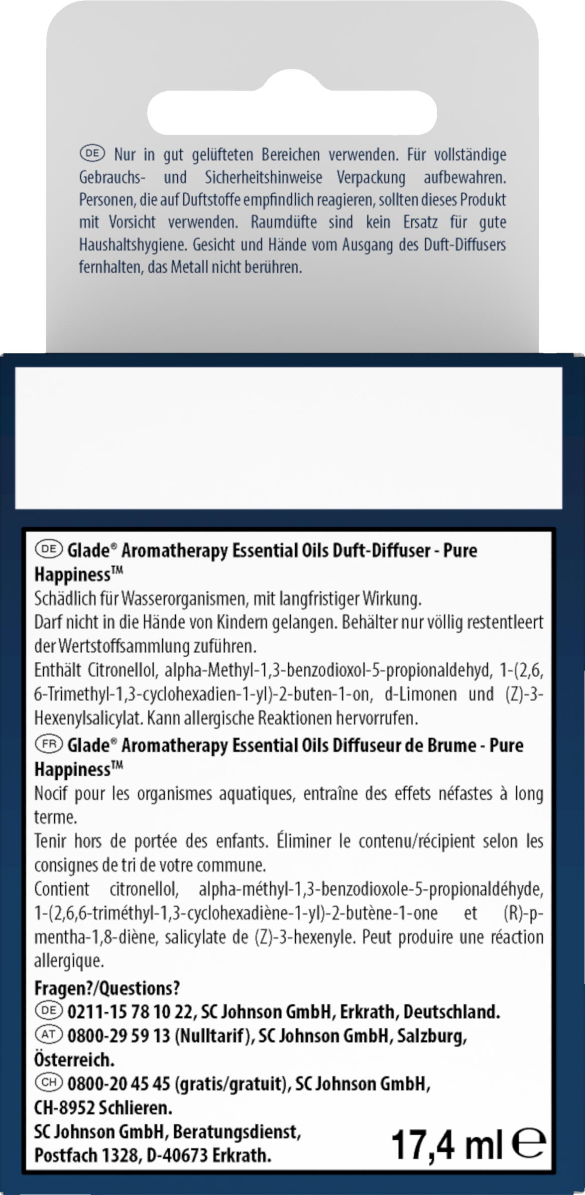 Glade Aromatherapy Essential Oils DuftDiffuser Nachfüller Pure