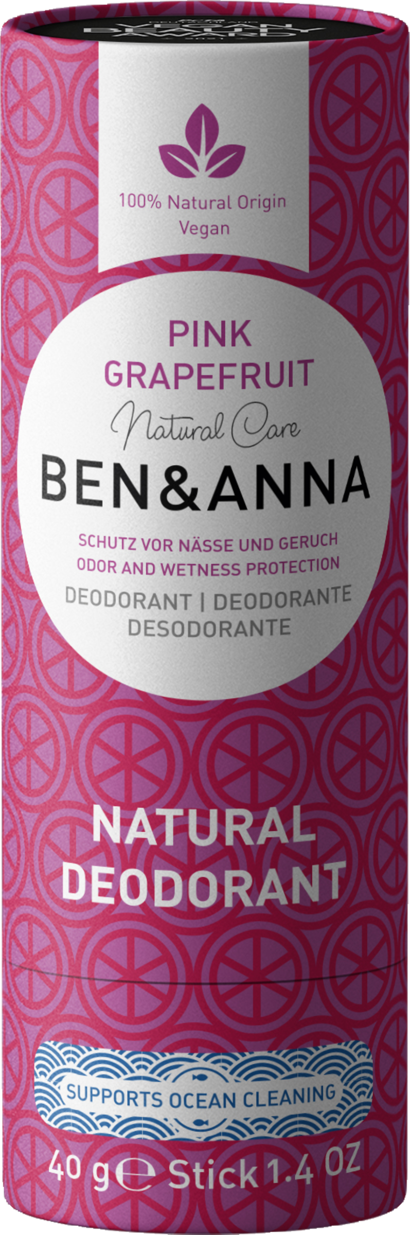 Ben&Anna Natural Deodorant Stick Papertube Pink Grapefruit