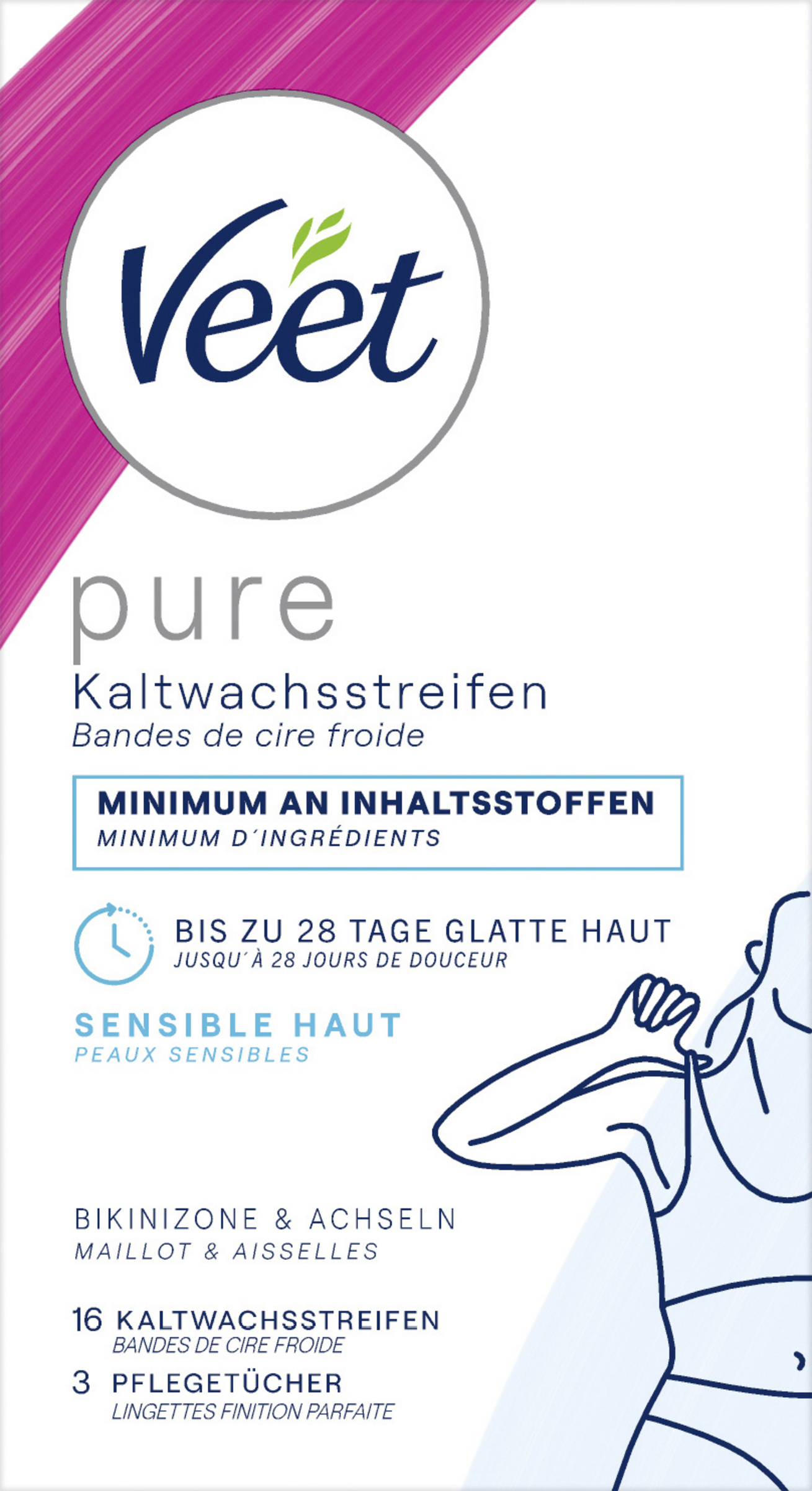 Veet PURE Kaltwachstreifen Bikini & Achseln, sensible Haut