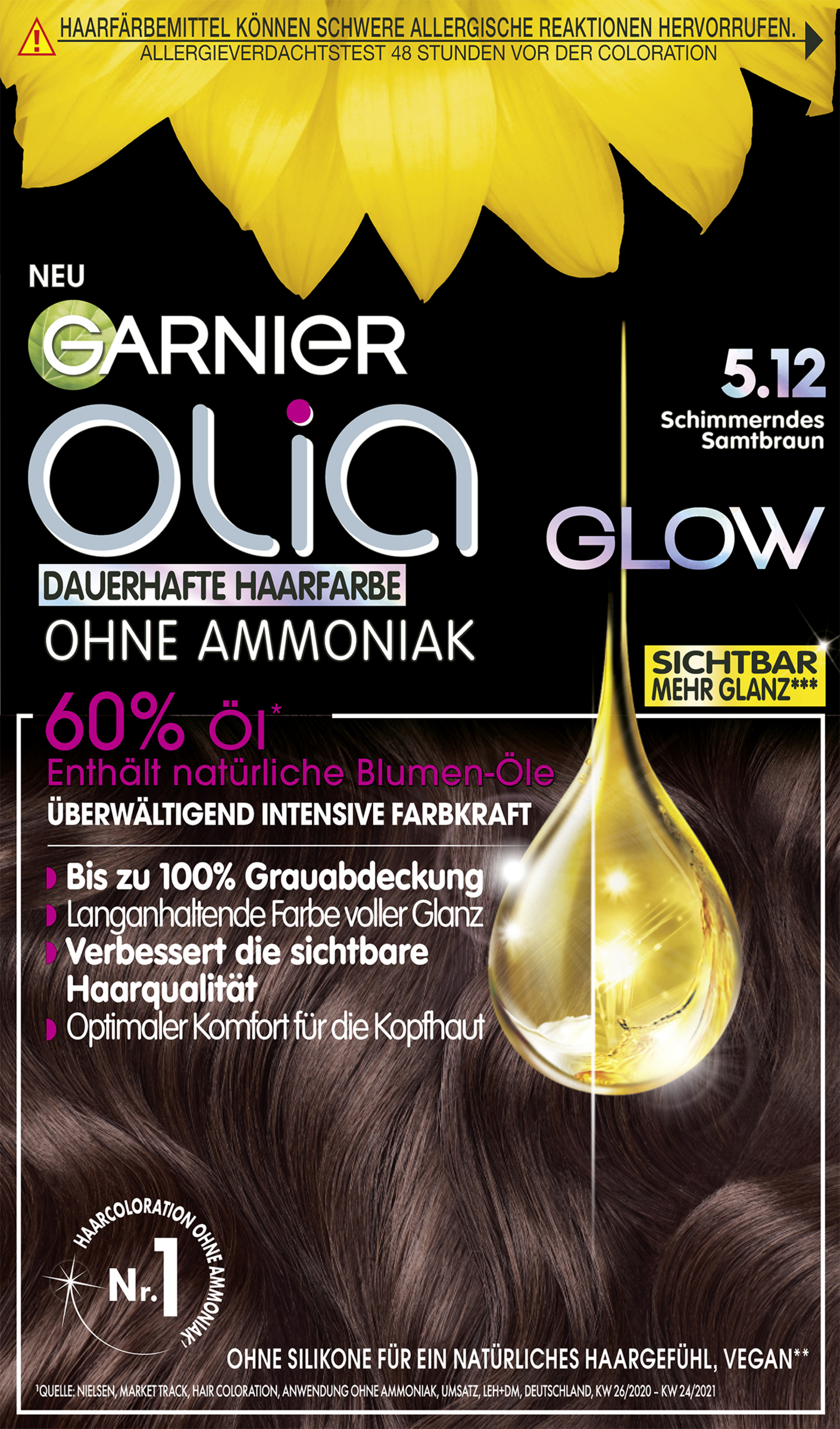 Garnier Olia Glow Dauerhafte Haarfarbe 5.12 Schimmerndes Samtbraun