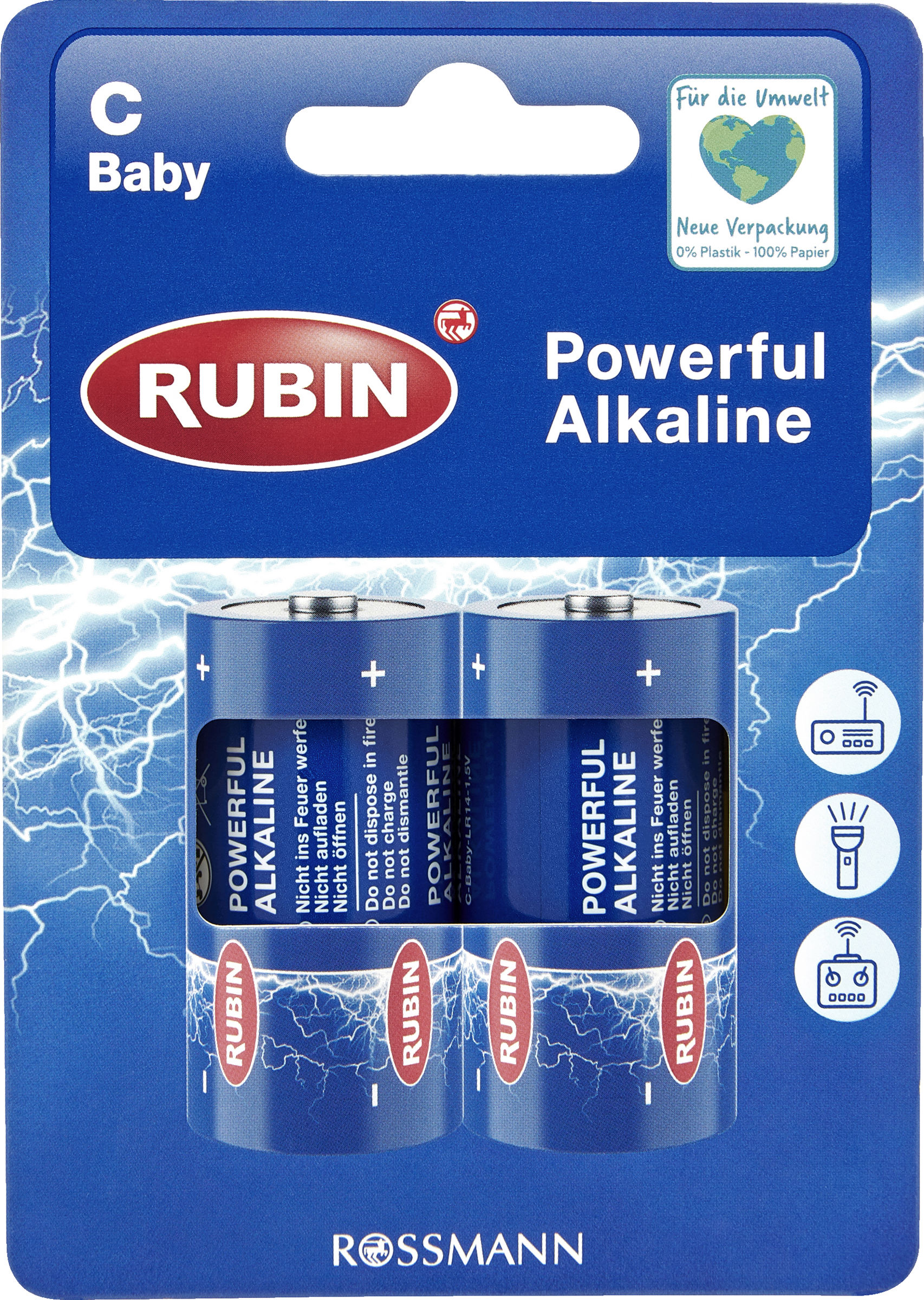 RUBIN Powerful Alkaline Batterie C