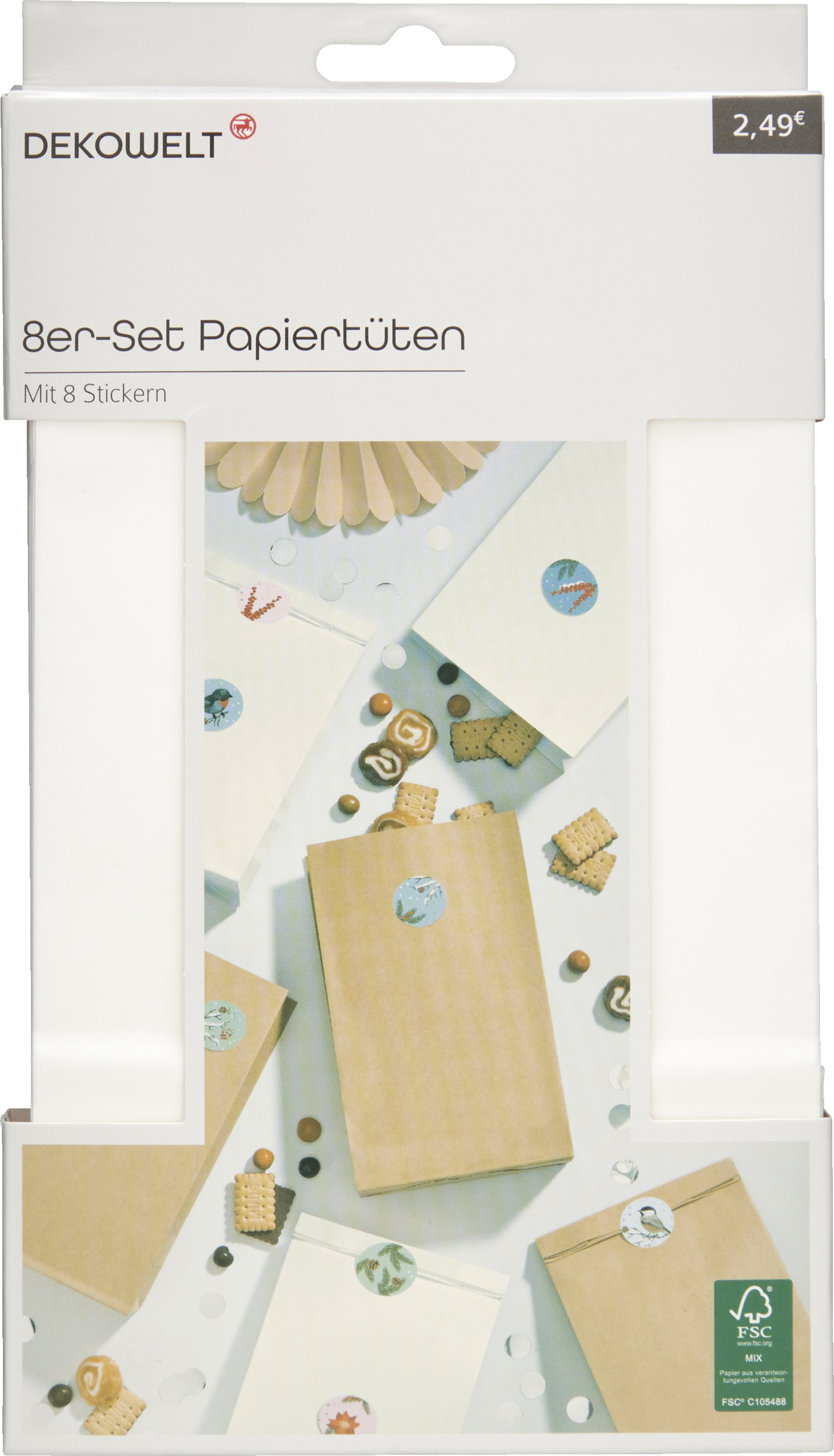 DEKOWELT 8er Set Papiertüten natur/weiß