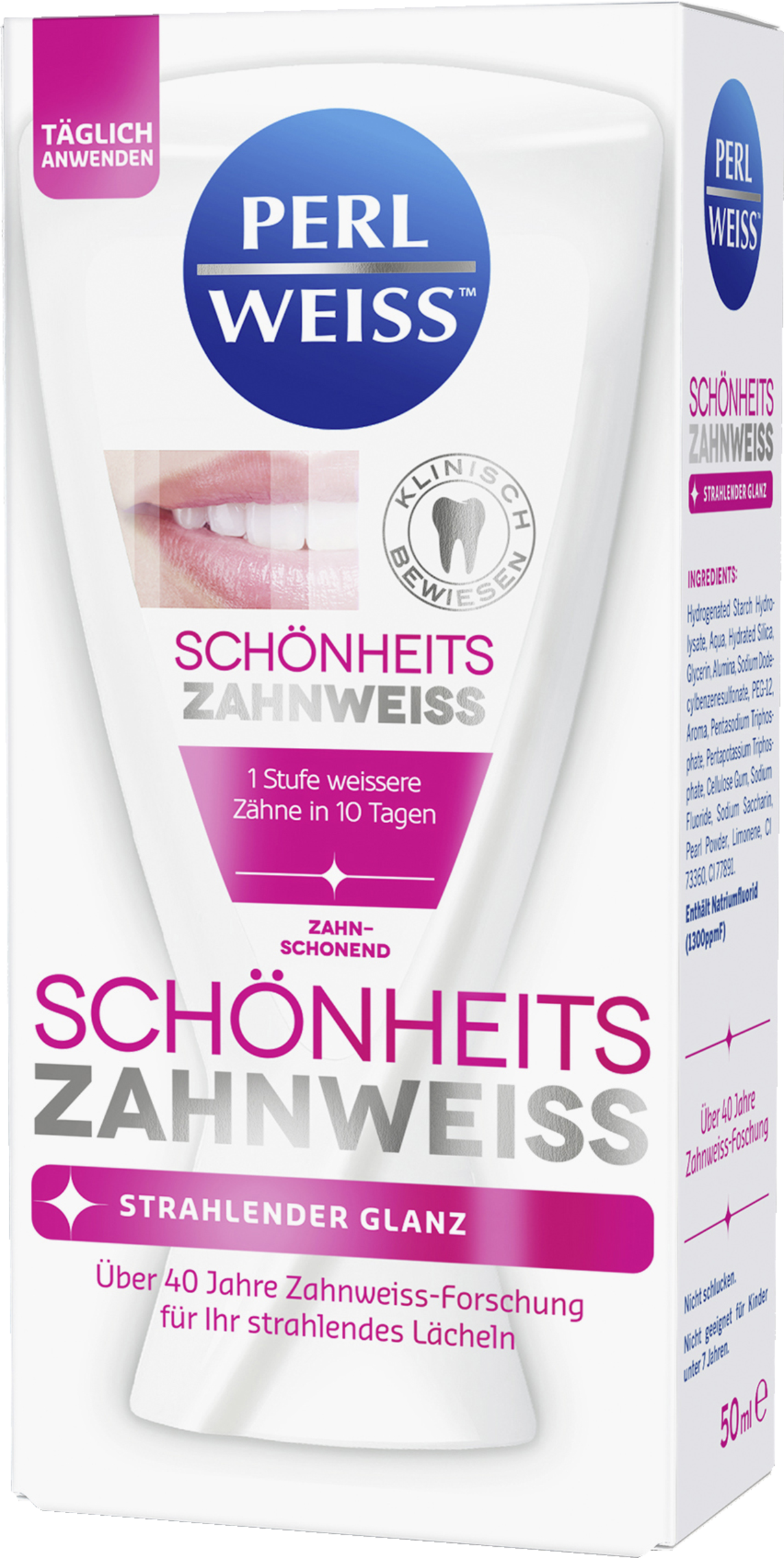 Perlweiss Schönheits Zahnweiss Strahlender Glanz