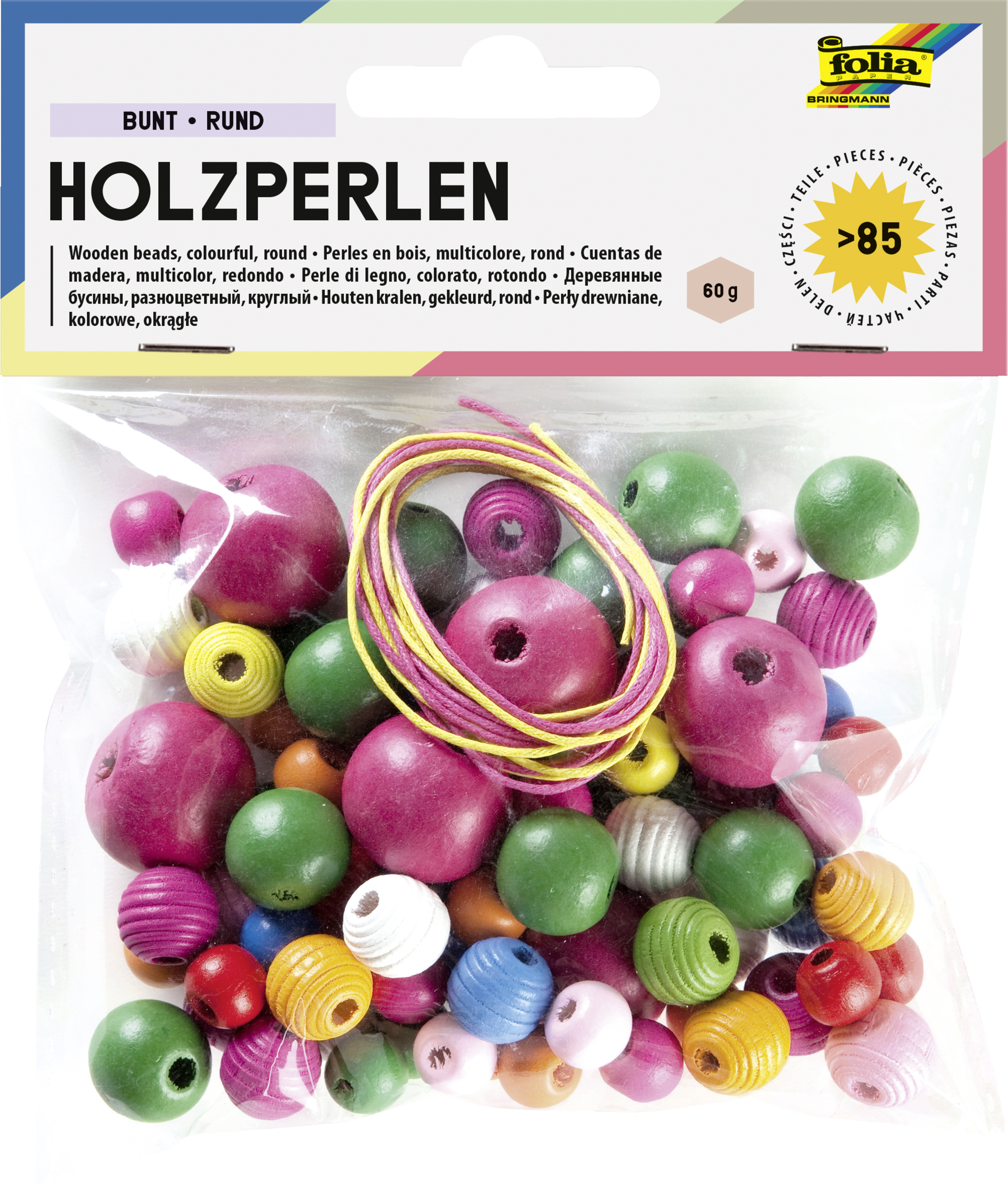 folia Holzperlen rund, sortiert