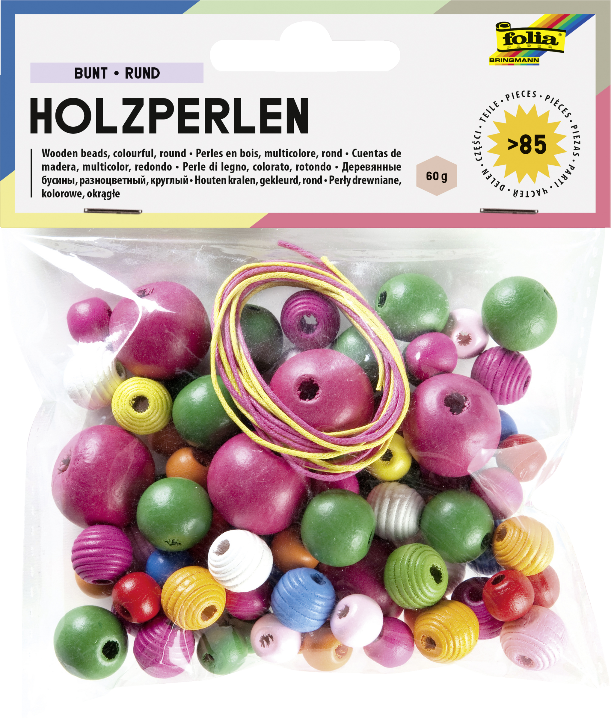 folia Holzperlen rund, sortiert
