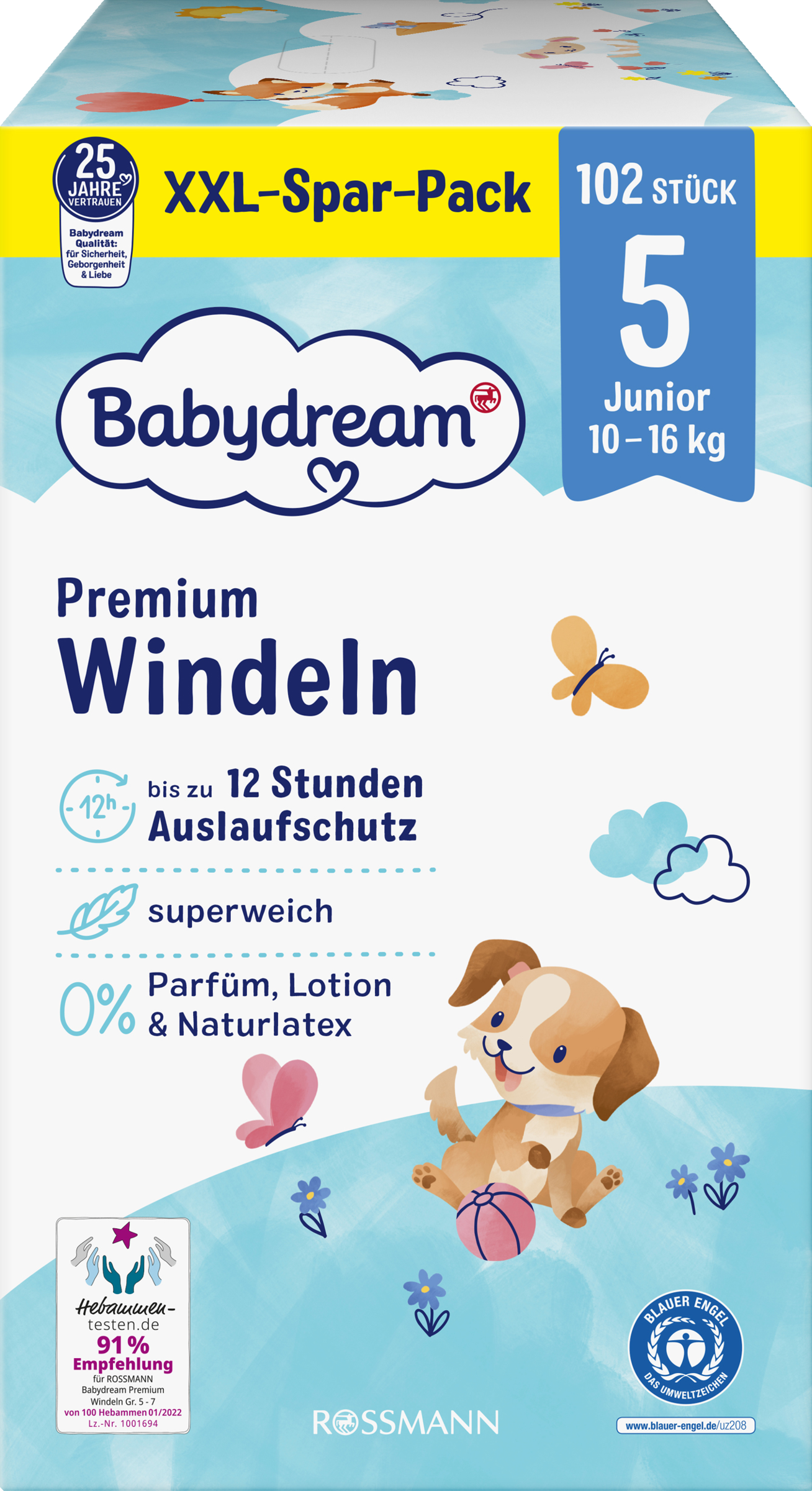 Babydream Premium Windel Größe 5 Junior, 102 Stück, 10-16 kg