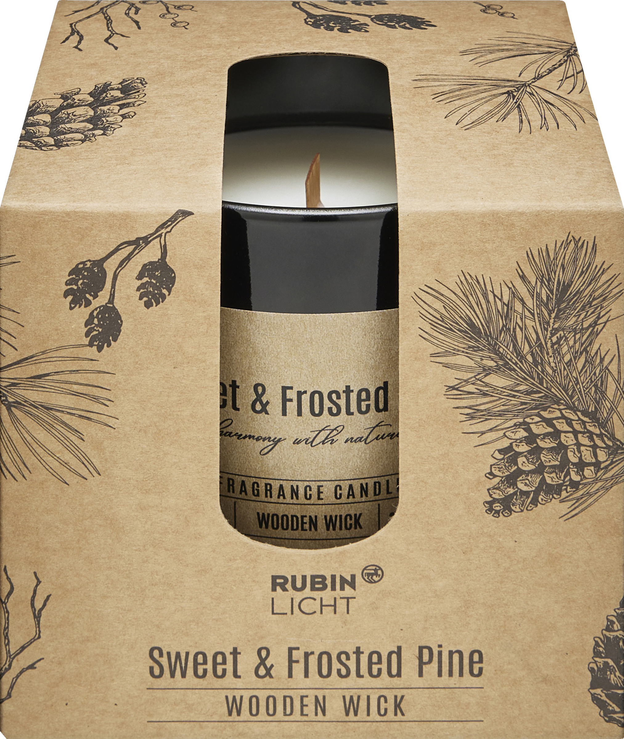 RUBIN LICHT Duftglas mit Holzdocht Sweet & Frosted Pine
