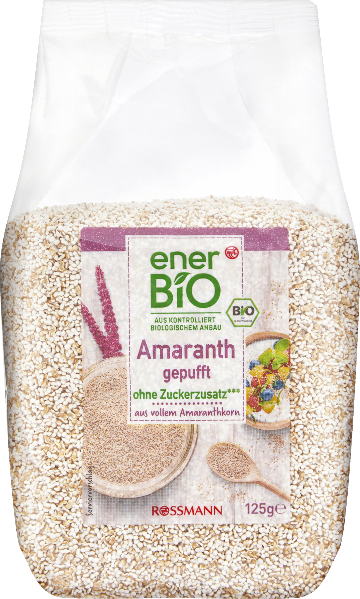 enerBiO Amaranth gepufft, Bio, ohne Zuckerzusatz, vegan, glutenfrei, 125g