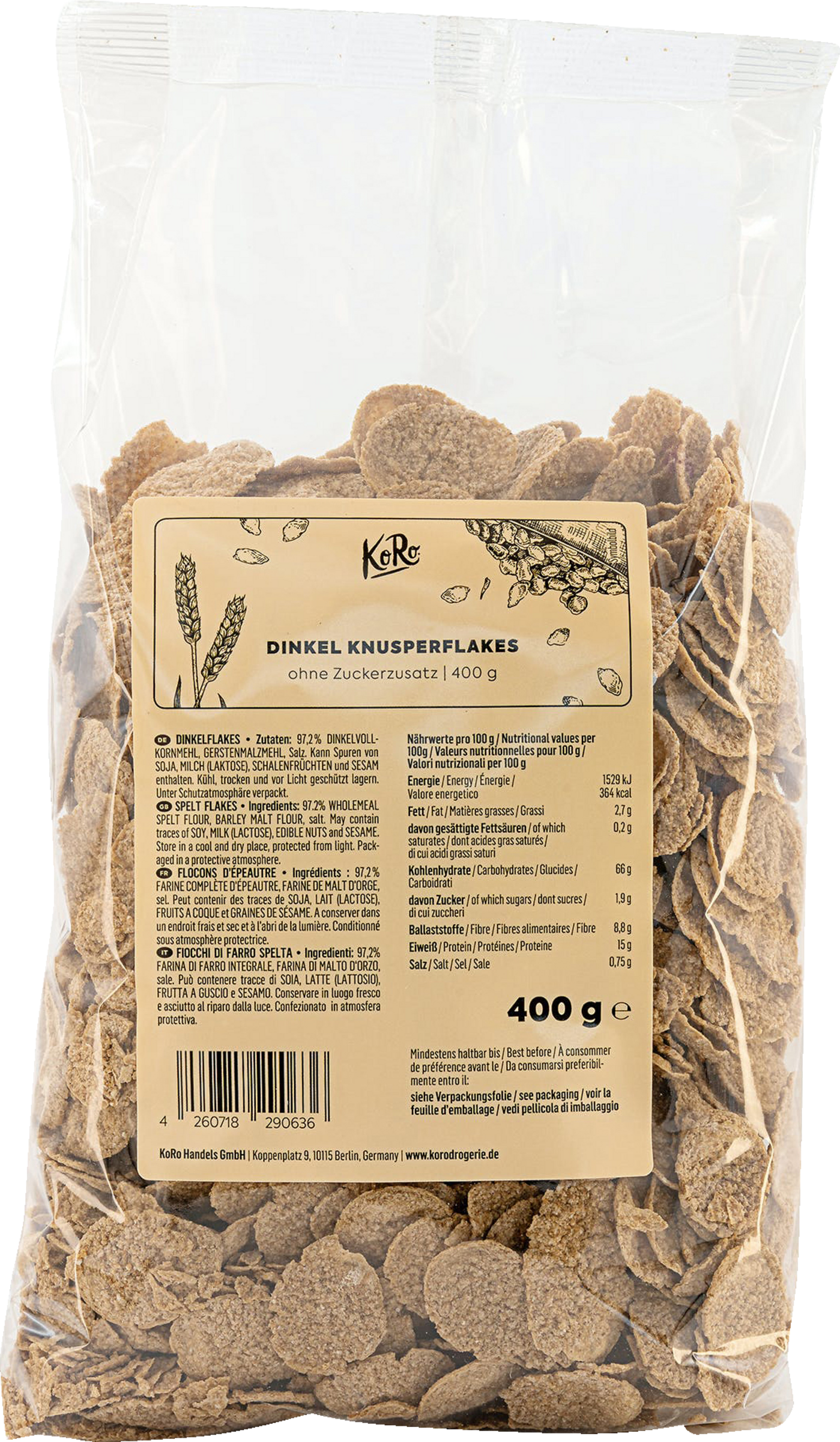 KoRo Dinkel Knusperflakes ohne Zuckerzusatz