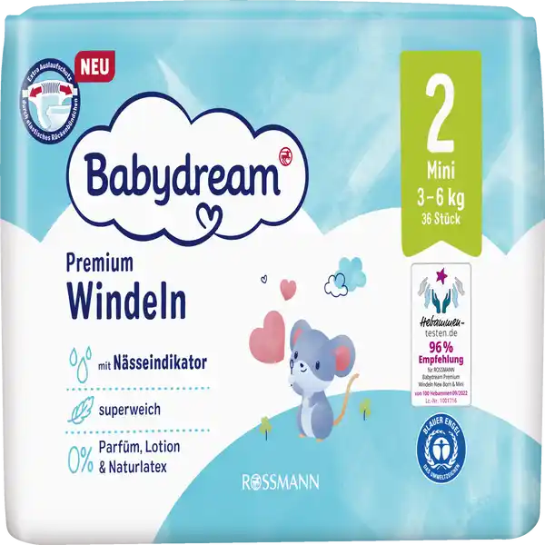 Babydream Premium Windeln Größe 2 Mini, 36 Stück, 3-6 Kg online kaufen ...