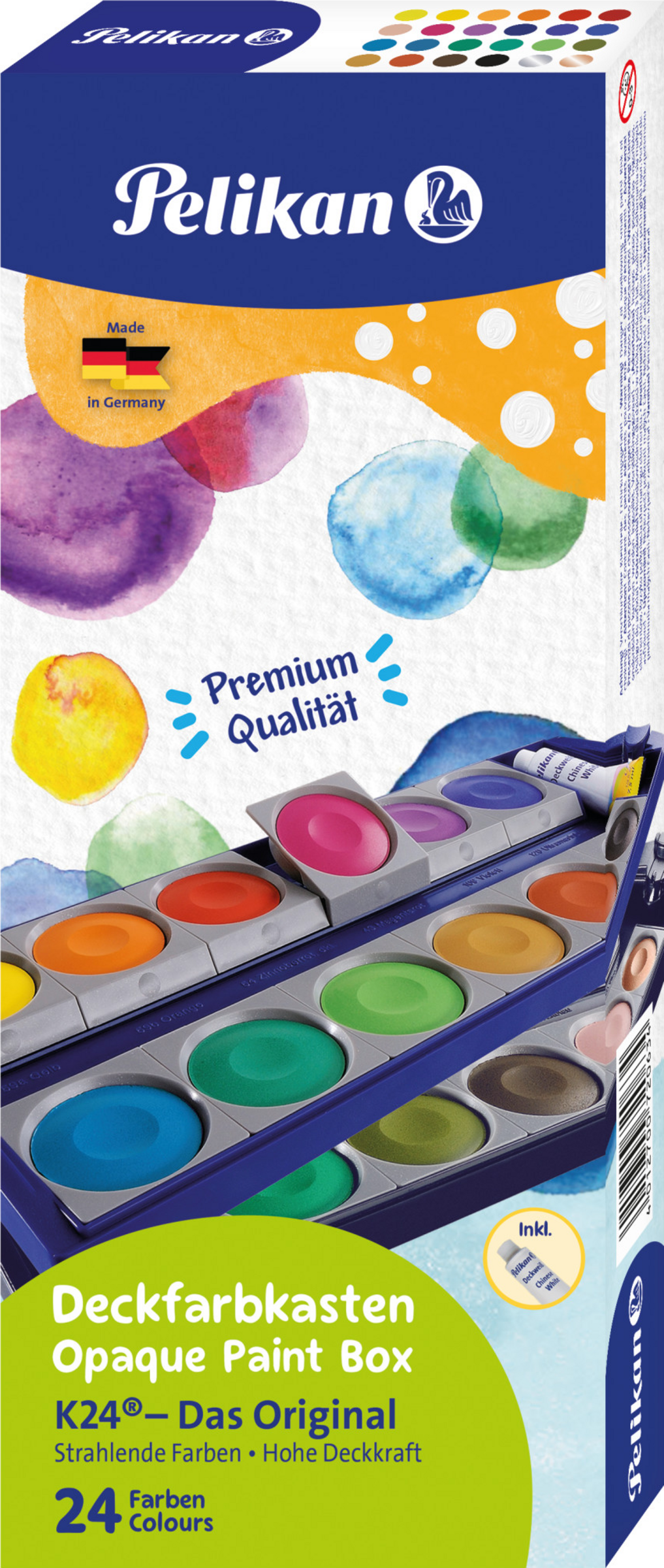 Pelikan Deckfarbkasten K24 mit 24 Farben & 1 Tube Deckweiß