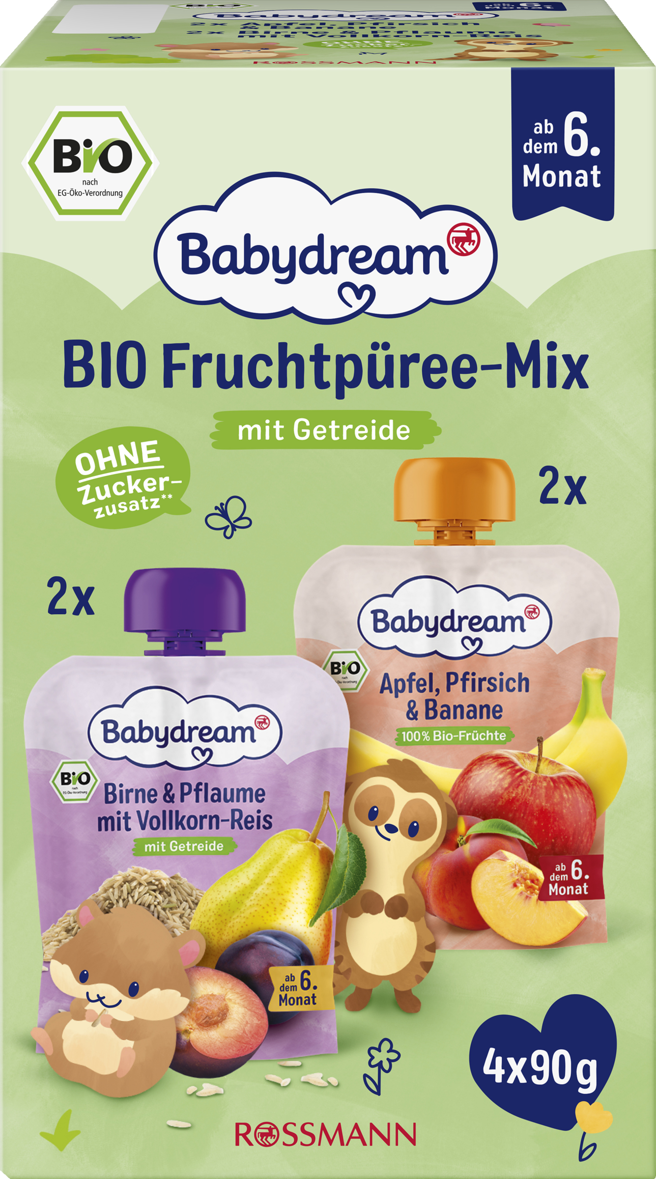 Babydream Bio Fruchtpüree-Mix Apfel Pfirsich Banane + Birne Pflaume ...