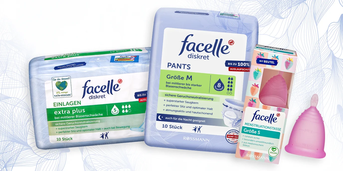 facelle Produkte im neuen Design Blasenschwaeche und Menstruationstassen