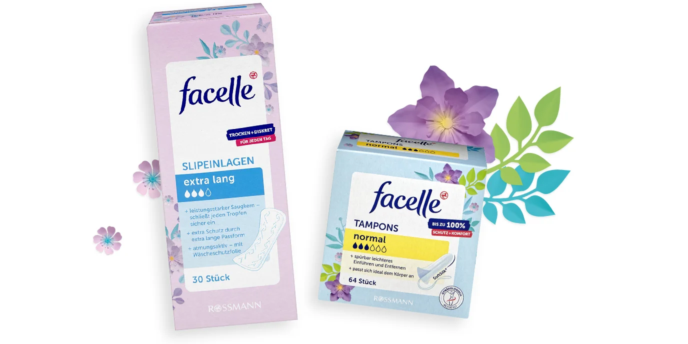 facelle Produktsortiment Tampons & Slipeinlagen im neuen Design
