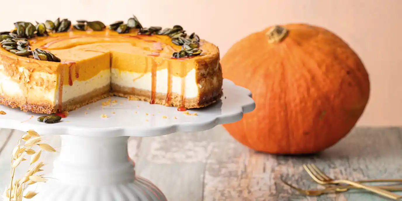 Kürbis-Cheesecake auf Keksboden